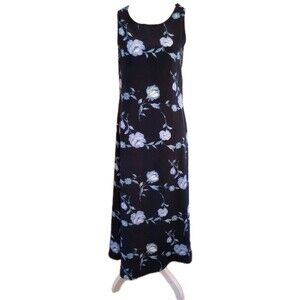 Y2K Dress Navy Blue Floral Roses Sleeveless Medium Grunge Whimisgoth Fairy USA